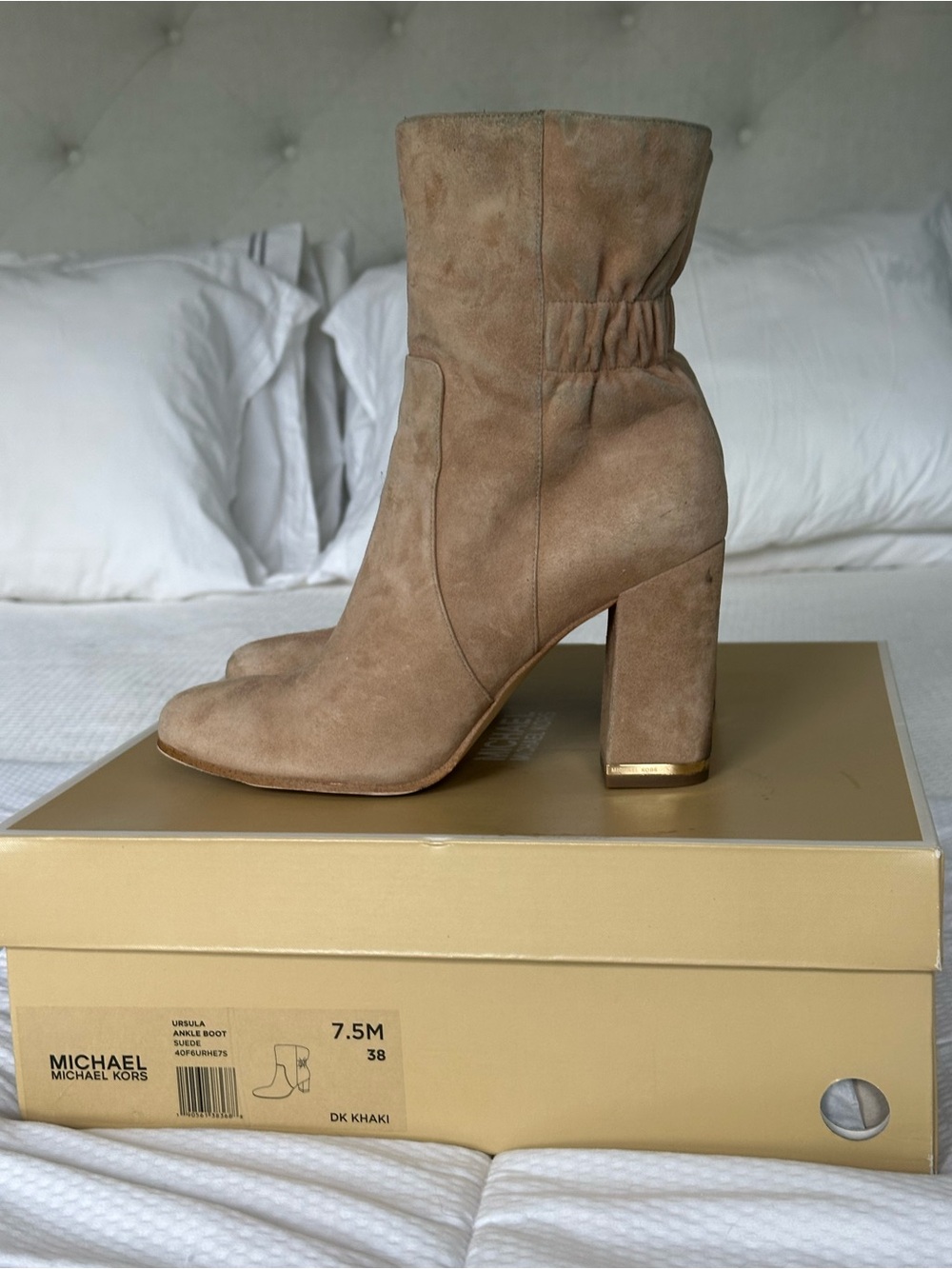 MICHAEL Michael Kors DK Khaki Suede Block Heel Ankle Boots